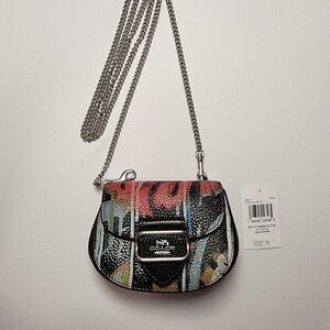 NWT CM215 Coach X Mint + Serf Morgan Card Case On A Chain Silver / Black